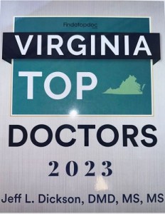 Plaque recognizing Dr. Jeff L. Dickson as one of Virginia's Top Doctors for 2023